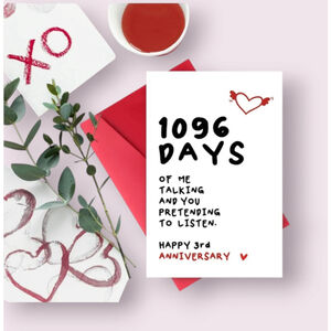 Funny 3rd Anniversary Card Red White 5.5"x8.5"